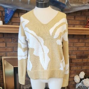 NIC+ZOE Knit Sweater NWT Size L Yellow Gold And Cream Colors